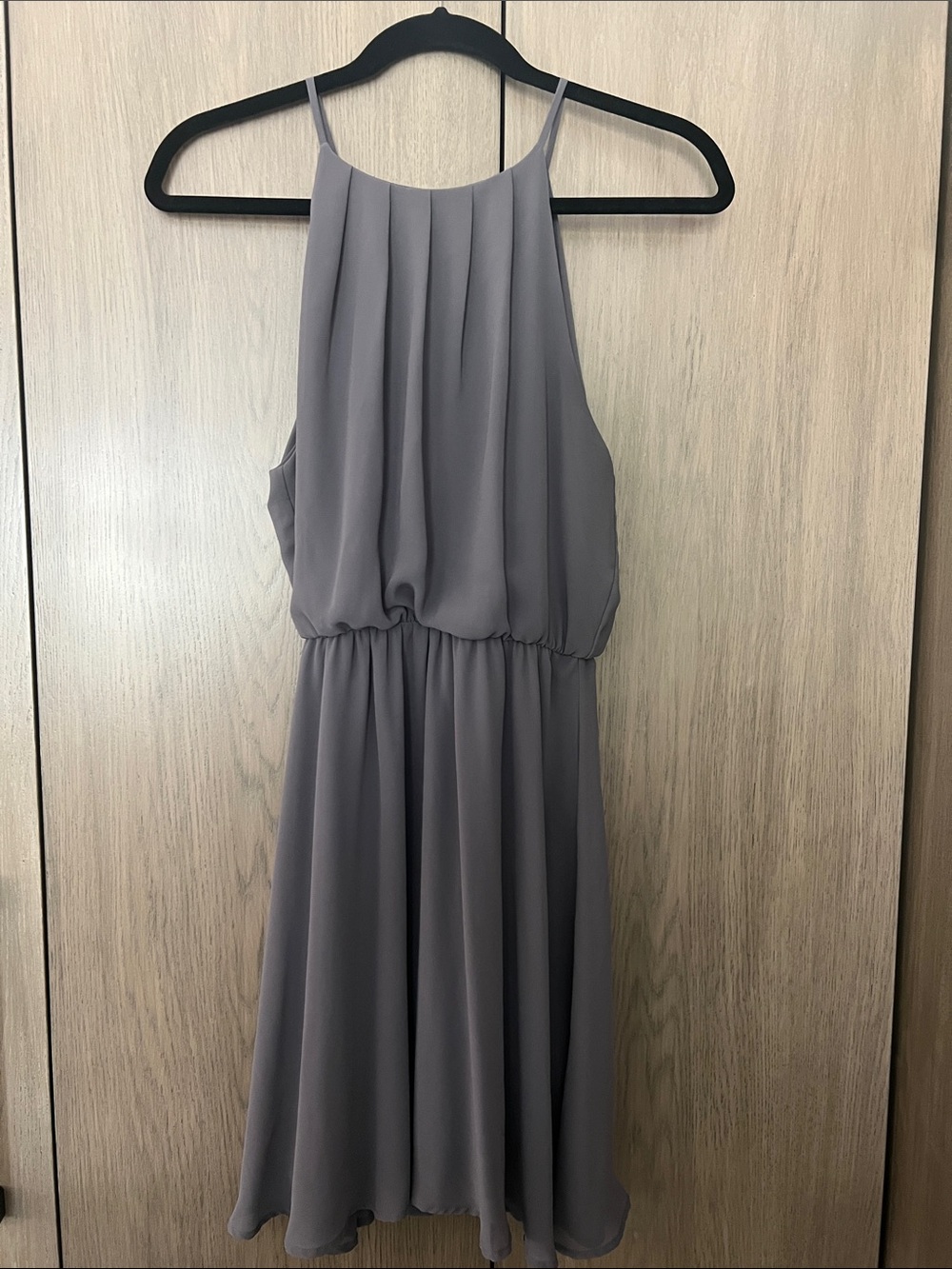 Lush Gray Pleated Halter Midi Dress